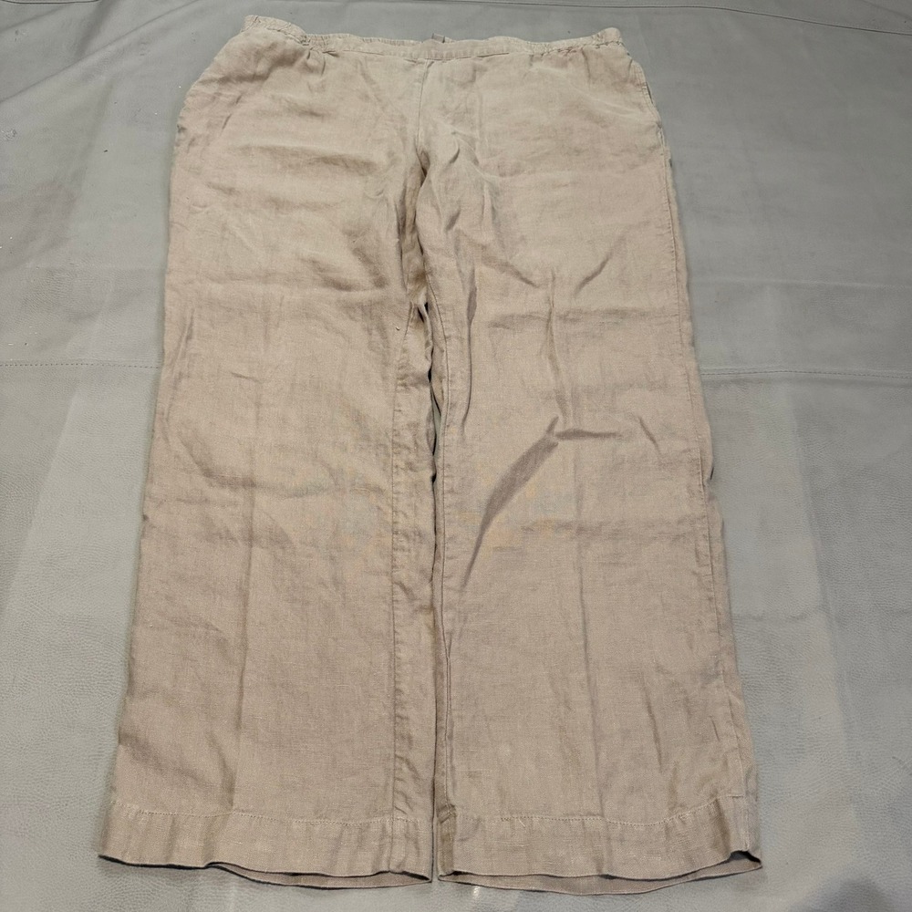 J. Jill Womens XL Linen Straight Leg Pant Tan Beige Pull Up Casual Lagenlook7655